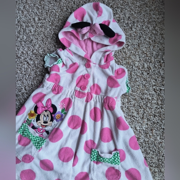 Disney Store Toddler Girls Bath Robe Minnie Mouse Hooded SS Polka Dot Size 2 - Picture 2 of 7